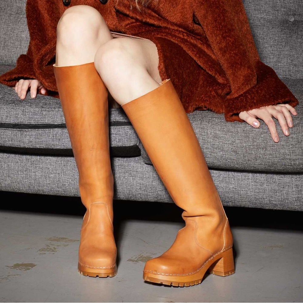Swedish Hasbeens Plain Knee Boot in Nature